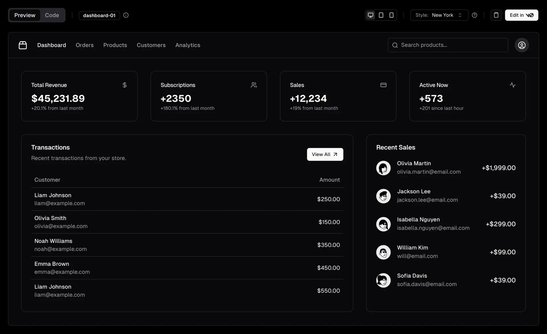 Main Dashboard Mockup Dark